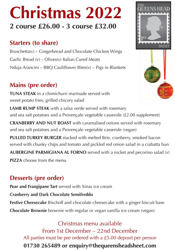 Queens Christmas Address 2022 Christmas 2022 The Queens Head Pub Sheet Petersfield Hampshire Queens Christmas Address 2022 Christmas 2022 The Queens Head Pub Sheet Petersfield Hampshire