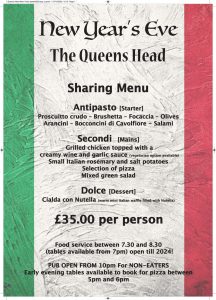 Queens Head New Years Eve - Queens Head Pub Sheet Petersfield Hampshire - Pubs Near Petersfield - Takeaway Pizza - Pizzas - Cask Ales & Excellent Food