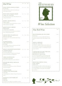 Wine List - The Queens Head Pub Sheet Petersfield Hampshire - Pubs Near Petersfield - Takeaway Pizza - Pizzas - Cask Ales & Excellent Food