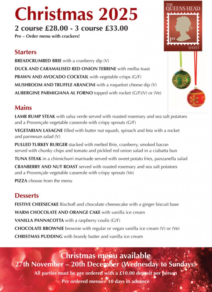 Christmas 2025 - The Queens Head Pub Sheet Petersfield Hampshire - Pubs Near Petersfield - Takeaway Pizza - Pizzas - Cask Ales & Excellent Food