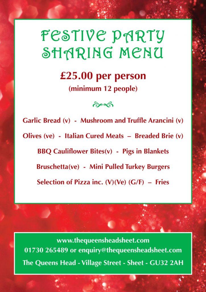 Christmas 2025 - The Queens Head Pub Sheet Petersfield Hampshire - Pubs Near Petersfield - Takeaway Pizza - Pizzas - Cask Ales & Excellent Food