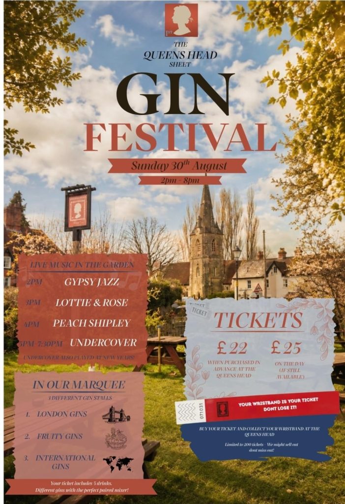 Gin Festival - The Queens Head Pub Sheet Petersfield Hampshire - Pubs Near Petersfield - Takeaway Pizza - Pizzas - Cask Ales & Excellent Food